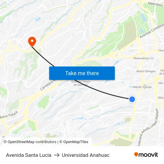 Avenida Santa Lucia to Universidad Anahuac map