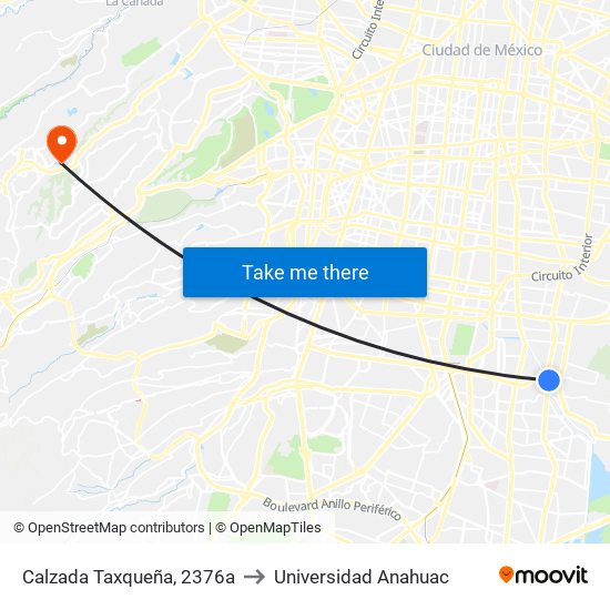 Calzada Taxqueña, 2376a to Universidad Anahuac map
