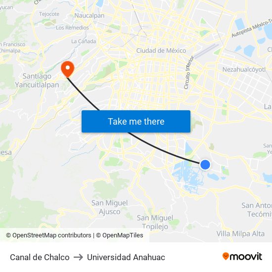 Canal de Chalco to Universidad Anahuac map