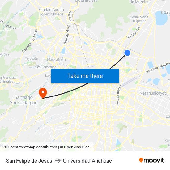 San Felipe de Jesús to Universidad Anahuac map