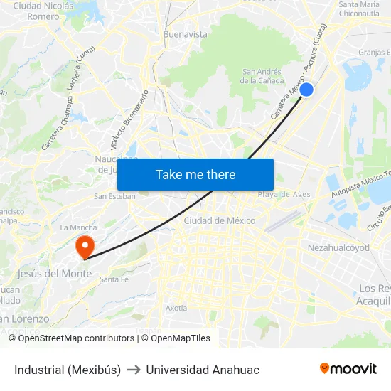 Industrial (Mexibús) to Universidad Anahuac map