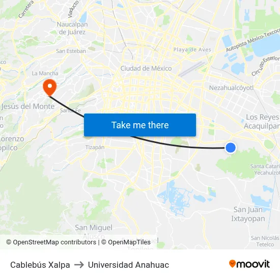 Cablebús Xalpa to Universidad Anahuac map