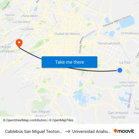 Cablebús San Miguel Teotongo to Universidad Anahuac map