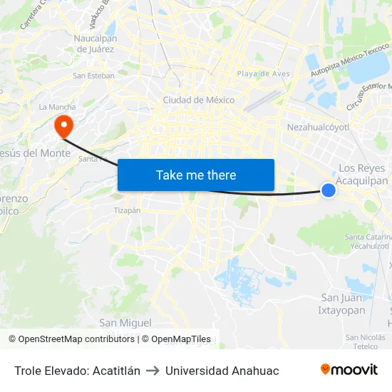 Trole Elevado: Acatitlán to Universidad Anahuac map