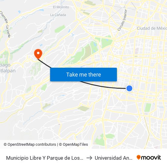 Municipio Libre Y Parque de Los Venados to Universidad Anahuac map