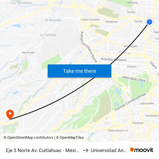 Eje 3 Norte Av. Cuitlahuac - México-Tacuba to Universidad Anahuac map