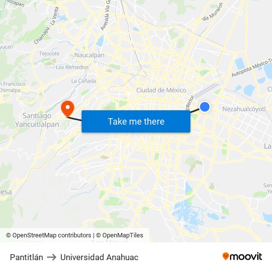 Pantitlán to Universidad Anahuac map