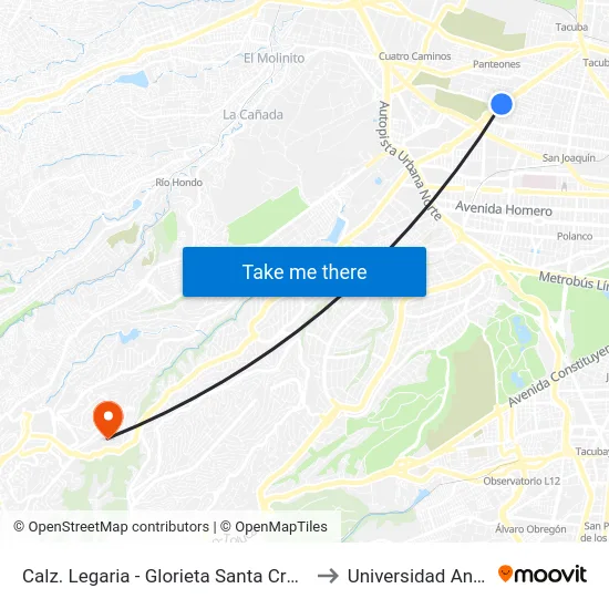 Calz. Legaria - Glorieta Santa Cruz Cacalco to Universidad Anahuac map