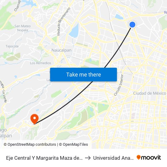 Eje Central Y Margarita Maza de Juárez to Universidad Anahuac map