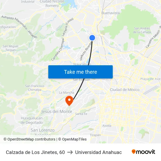 Calzada de Los Jinetes, 60 to Universidad Anahuac map