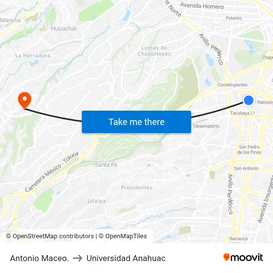Antonio Maceo. to Universidad Anahuac map