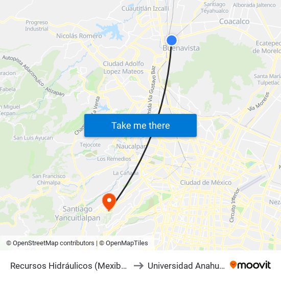 Recursos Hidráulicos (Mexibús) to Universidad Anahuac map