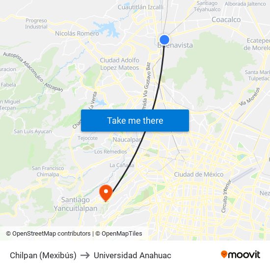 Chilpan (Mexibús) to Universidad Anahuac map