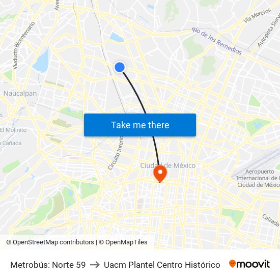 Metrobús: Norte 59 to Uacm Plantel Centro Histórico map