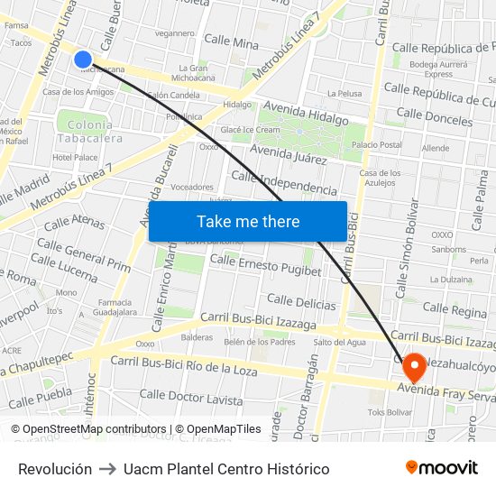 Revolución to Uacm Plantel Centro Histórico map
