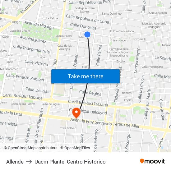 Allende to Uacm Plantel Centro Histórico map