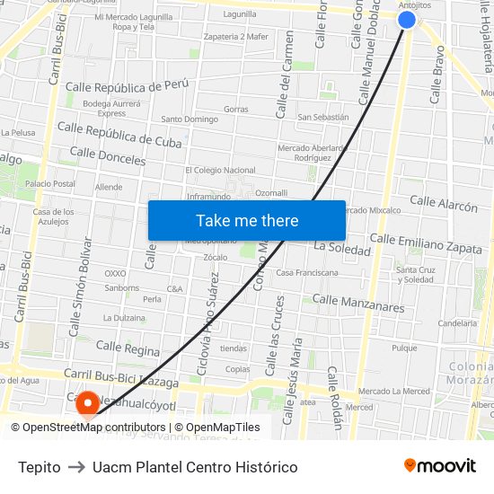 Tepito to Uacm Plantel Centro Histórico map