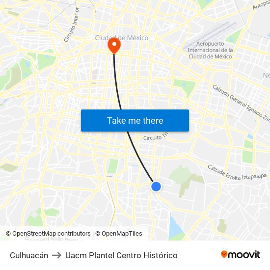 Culhuacán to Uacm Plantel Centro Histórico map