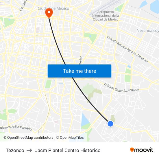 Tezonco to Uacm Plantel Centro Histórico map