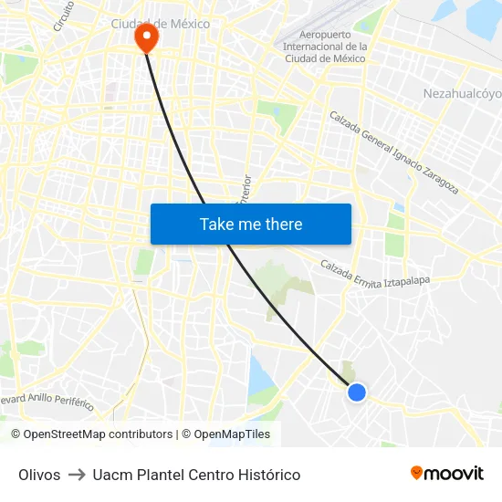 Olivos to Uacm Plantel Centro Histórico map