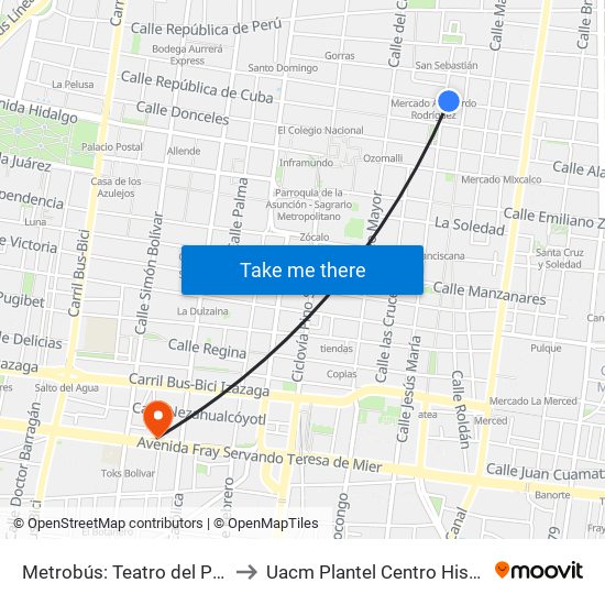 Metrobús: Teatro del Pueblo to Uacm Plantel Centro Histórico map