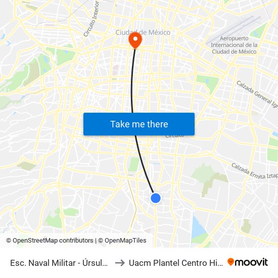 Esc. Naval Militar - Úrsula Galván to Uacm Plantel Centro Histórico map