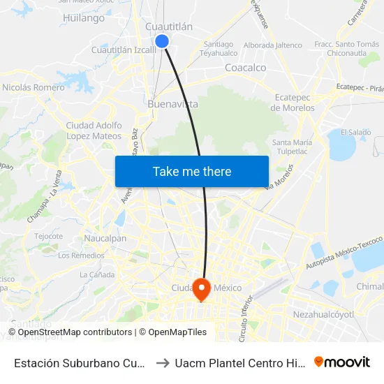 Estación Suburbano Cuautitlán to Uacm Plantel Centro Histórico map