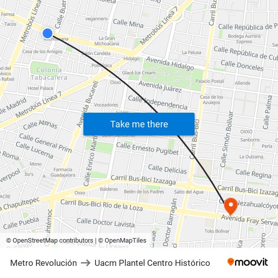 Metro Revolución to Uacm Plantel Centro Histórico map