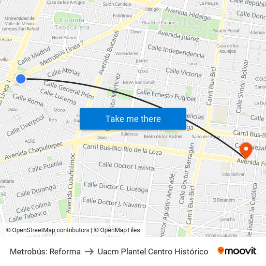 Metrobús: Reforma to Uacm Plantel Centro Histórico map