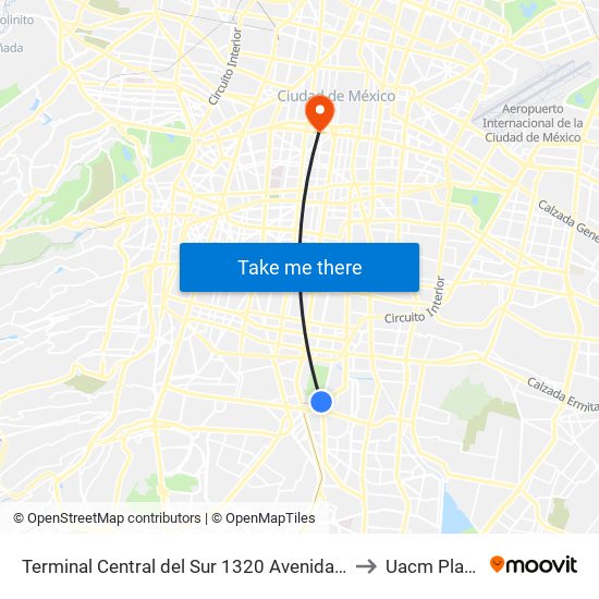 Terminal Central del Sur 1320 Avenida Canal de Miramontes Campestre Coyoacán Cdmx 04200 México to Uacm Plantel Centro Histórico map