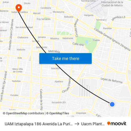 UAM Iztapalapa 186 Avenida La Purísima La Purísima Iztapalapa Cdmx 09340 México to Uacm Plantel Centro Histórico map