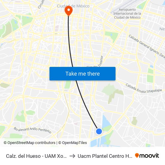 Calz. del Hueso - UAM Xochimilco to Uacm Plantel Centro Histórico map