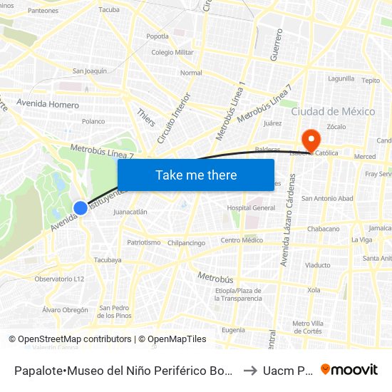 Papalote•Museo del Niño Periférico Boulevard Adolfo López Mateos Ampliación Daniel Garza Miguel Hidalgo Cdmx 11840 México to Uacm Plantel Centro Histórico map