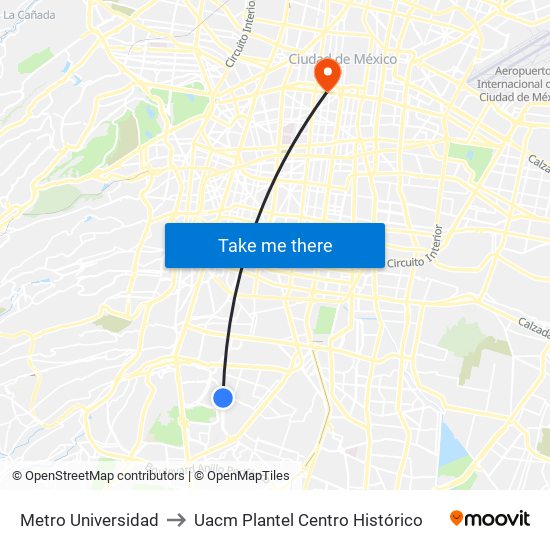 Metro Universidad to Uacm Plantel Centro Histórico map