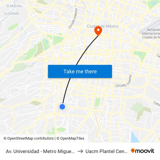 Av. Universidad - Metro Miguel Ángel de Quevedo to Uacm Plantel Centro Histórico map