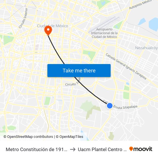 Metro Constitución de 1917 - Anden G to Uacm Plantel Centro Histórico map