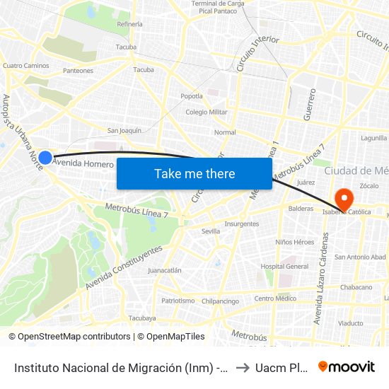 Instituto Nacional de Migración (Inm) - Homero Avenida Homero Los Morales Miguel Hidalgo Cdmx 11510 México to Uacm Plantel Centro Histórico map