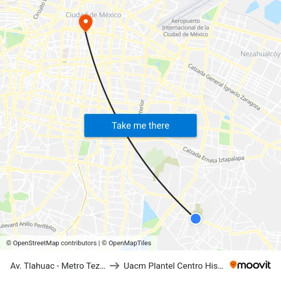 Av. Tlahuac - Metro Tezonco to Uacm Plantel Centro Histórico map
