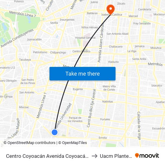 Centro Coyoacán Avenida Coyoacán Xoco Benito Juárez Cdmx 04110 México to Uacm Plantel Centro Histórico map