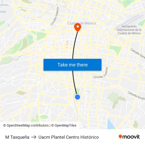 M Taxqueña to Uacm Plantel Centro Histórico map