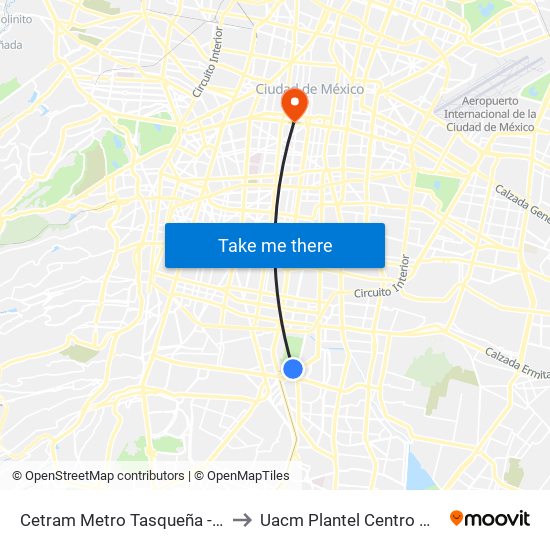 Cetram Metro Tasqueña - Anden A to Uacm Plantel Centro Histórico map