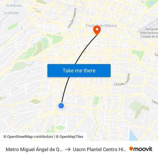 Metro Miguel Ángel de Quevedo to Uacm Plantel Centro Histórico map
