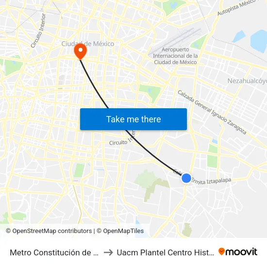 Metro Constitución de 1917 to Uacm Plantel Centro Histórico map