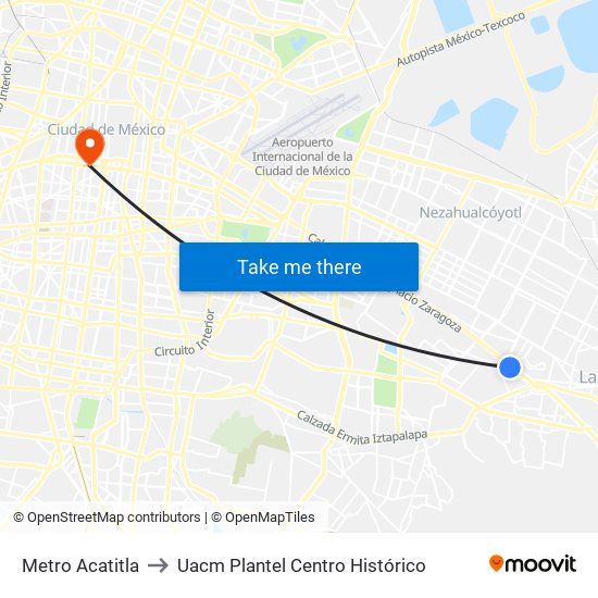 Metro Acatitla to Uacm Plantel Centro Histórico map