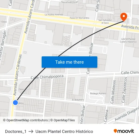 Doctores_1 to Uacm Plantel Centro Histórico map