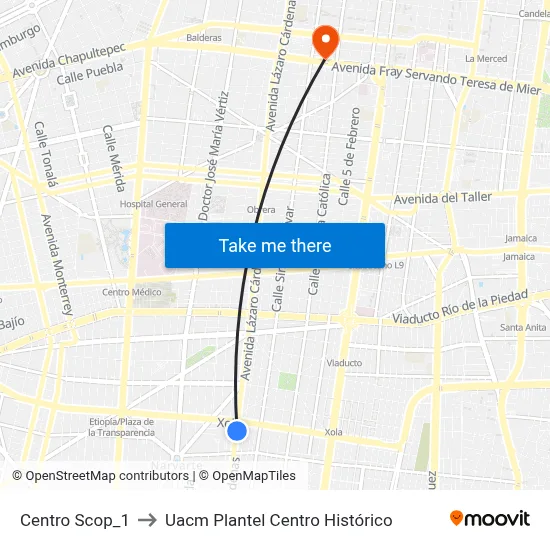 Centro Scop_1 to Uacm Plantel Centro Histórico map