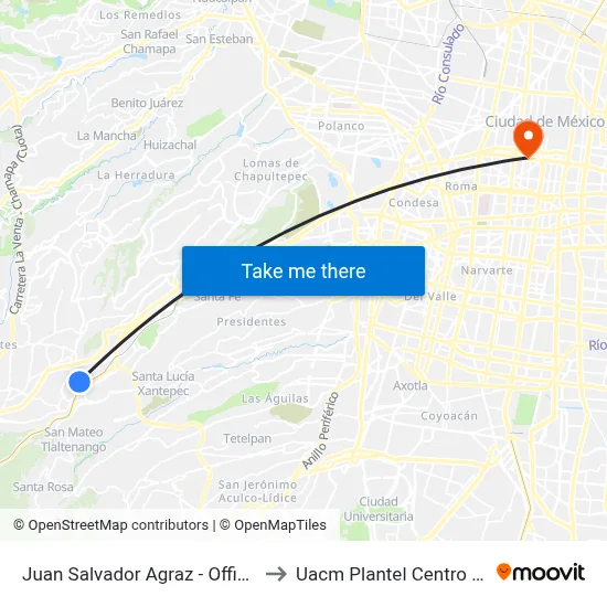 Juan Salvador Agraz - Office Depot_1 to Uacm Plantel Centro Histórico map