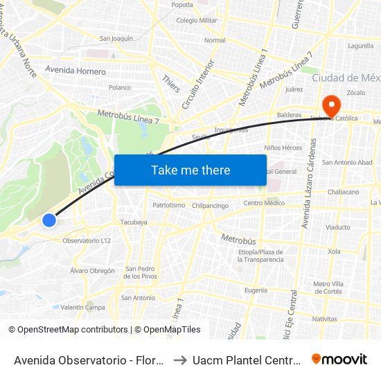 Avenida Observatorio - Florencio Miranda to Uacm Plantel Centro Histórico map