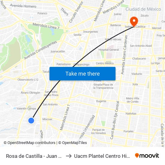 Rosa de Castilla - Juan Cousin to Uacm Plantel Centro Histórico map