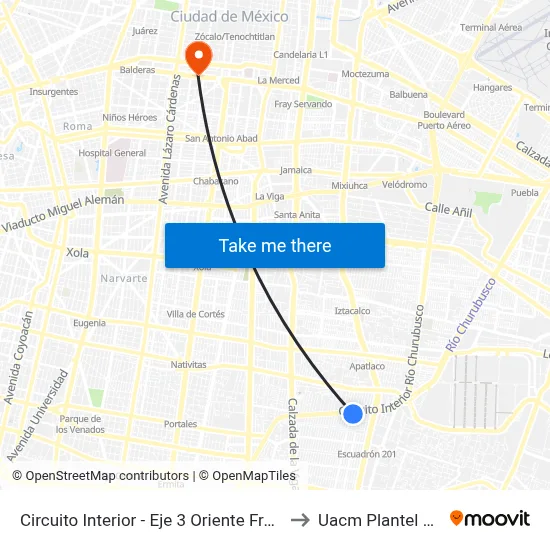 Circuito Interior - Eje 3 Oriente Francisco del Paso Y Troncoso _1 to Uacm Plantel Centro Histórico map